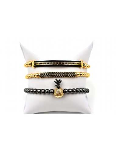 BLACK BAR, BLACK CRYSTAL BAR,PINNEAPLE BRACELET IN GOLD