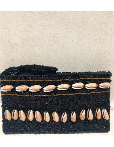 HANDMADE  BIG BEADED BAG WITH SHELLS IN BLACK.