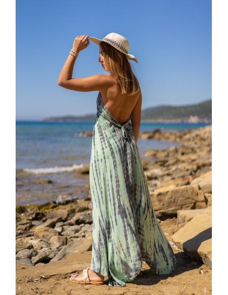 AERIN GREEN TIE DYE BACKLESS DRESS